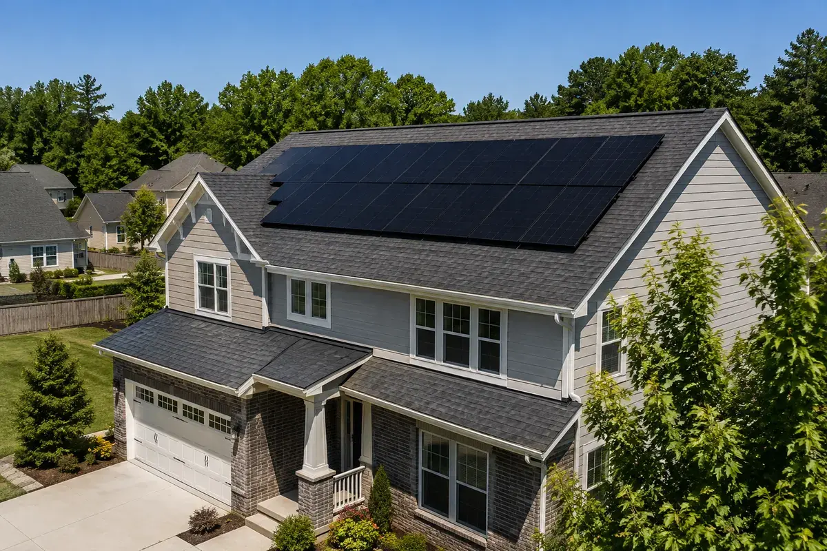 Solar panel installation on a home roof in Raleigh, North Carolina