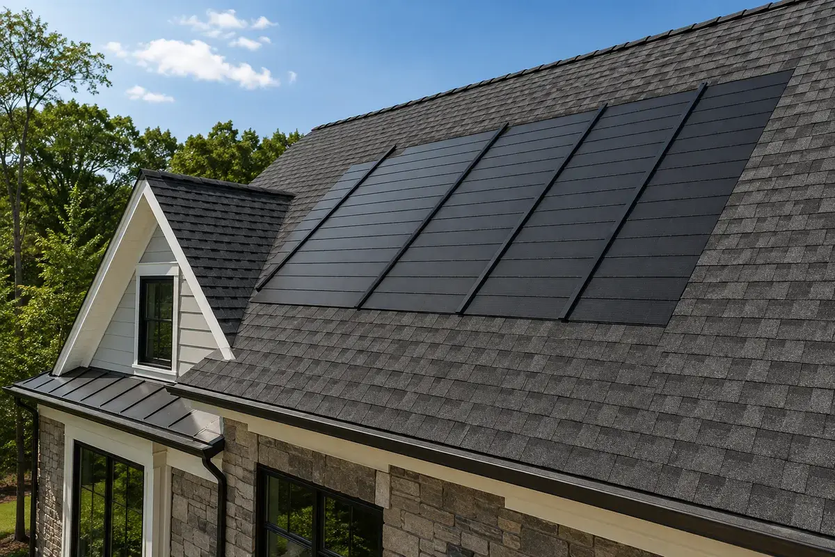Integrated solar roof shingles on a North Carolina home