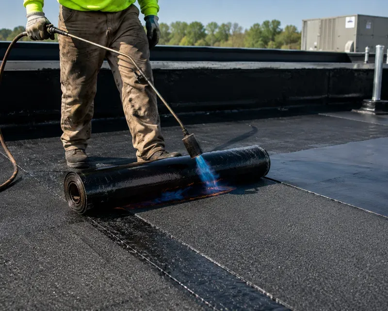 Modified bitumen flat roof system installed in NC