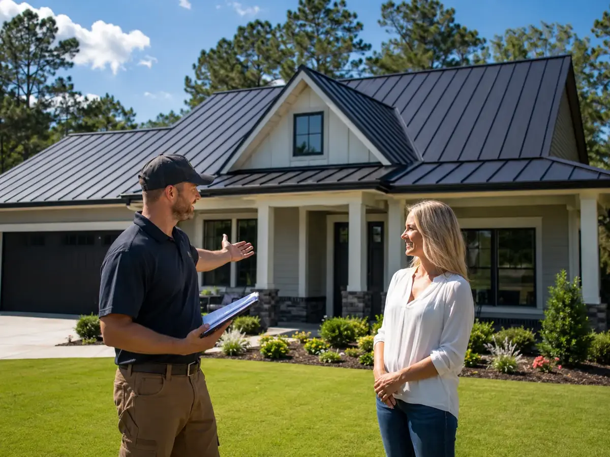 Final metal roof walkthrough and warranty handoff in Eagle Rock NC