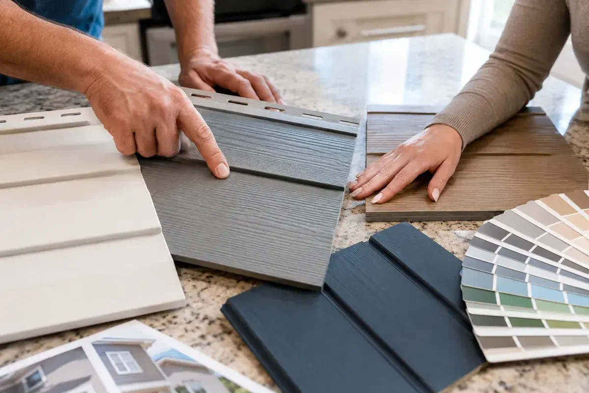 Siding material selection consultation with color samples in Middlesex NC