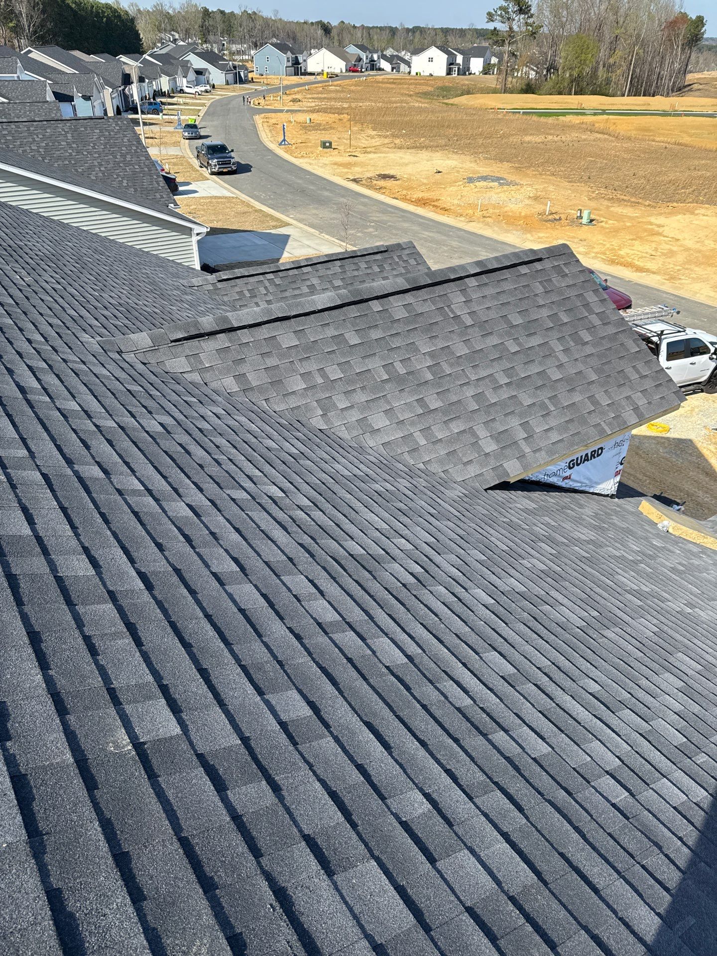 Architectural shingle roof installation on new construction in Fuquay-Varina NC