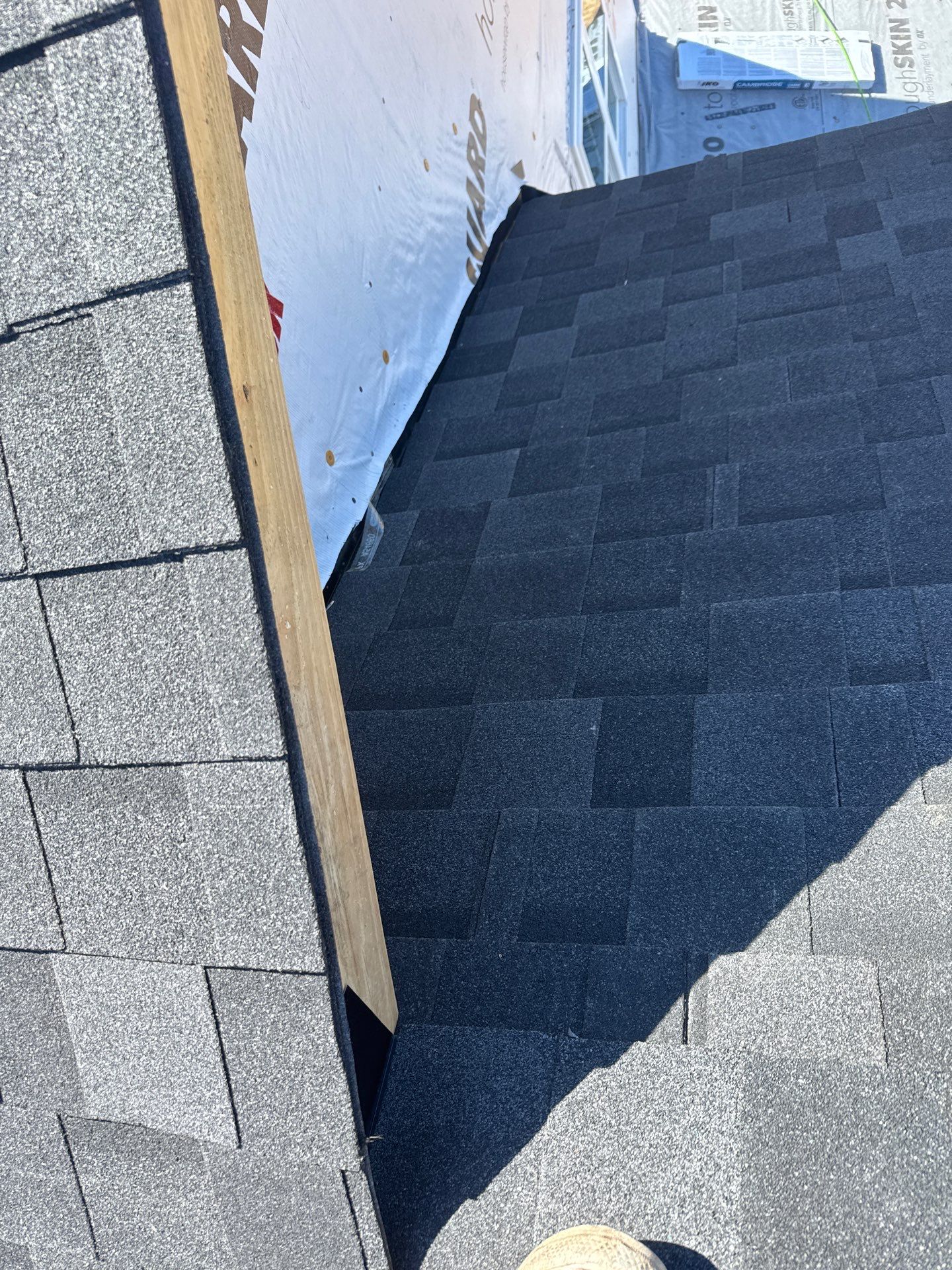Roof wall flashing detail on new construction in Broadway NC